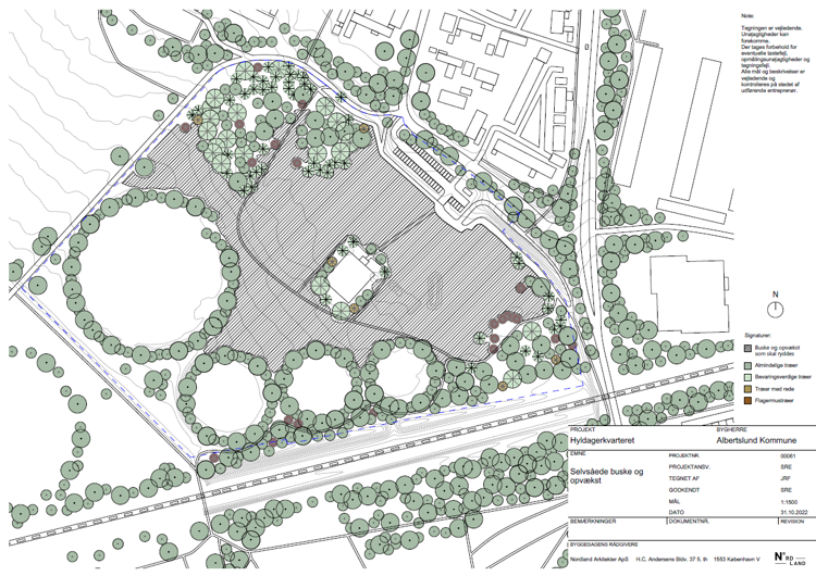 Kort over, hvor der ryddes selvsåede buske og opvækst på Hyldagergrunden